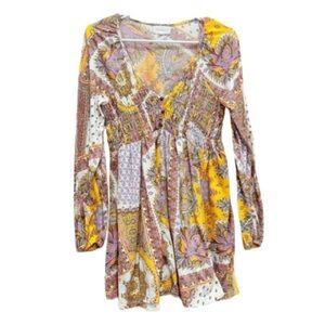 Boho Paisley Long Sleeve Mini Dress Melloday
